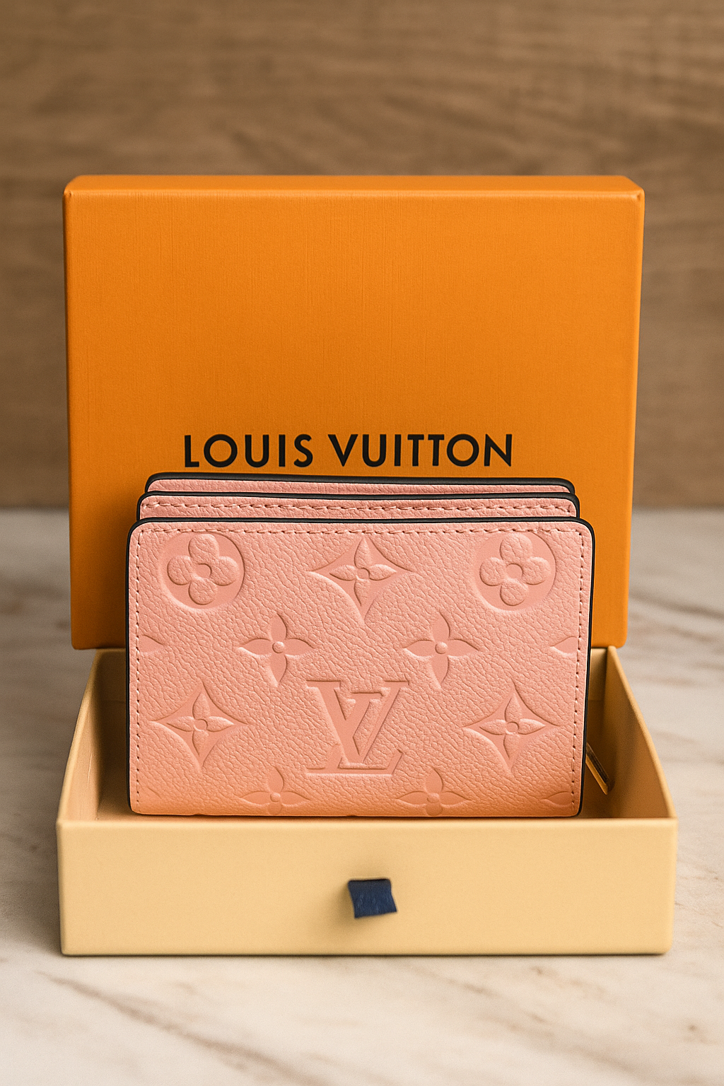 Women’s Pink Pattern Zipper Pouch Small Wallet Bag with Box