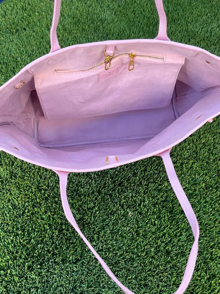 Pink Monogram Style Tote Bag Set with Matching Zip Pouch