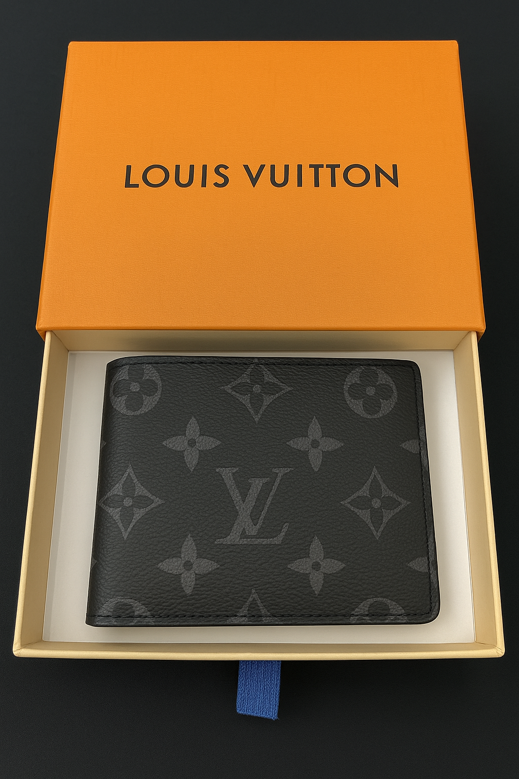 Men’s Bifold Black Pattern Slim Wallet with Box