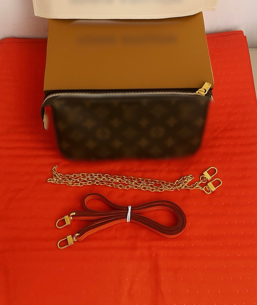 Women’s Brown Pattern Small Wallet Bag with Adjustable Strap & Box