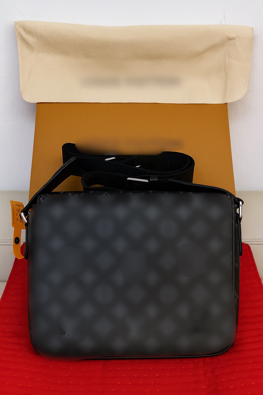 Men’s Black Pattern Messenger Bag Adjustable Strap with Box