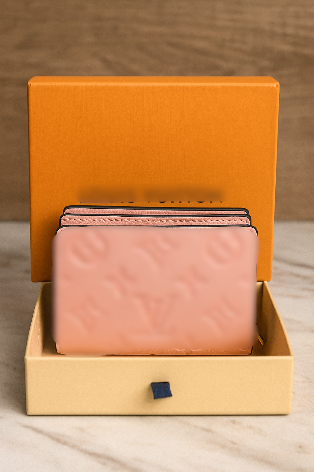 Women’s Pink Pattern Zipper Pouch Small Wallet Bag with Box